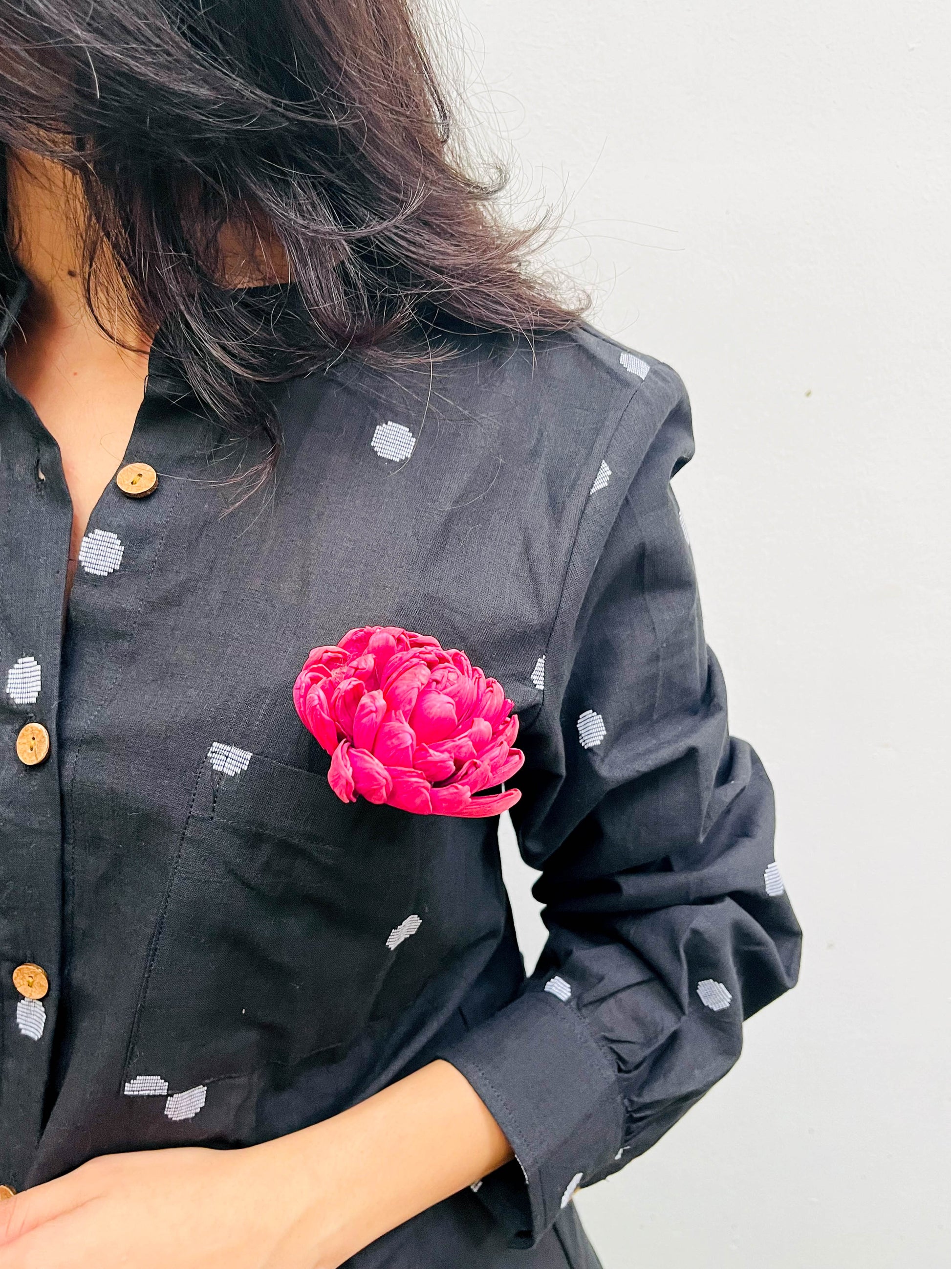 BLACK POLKA DOTTED COTTON CO-ORD KURTA SET BESU INDIA