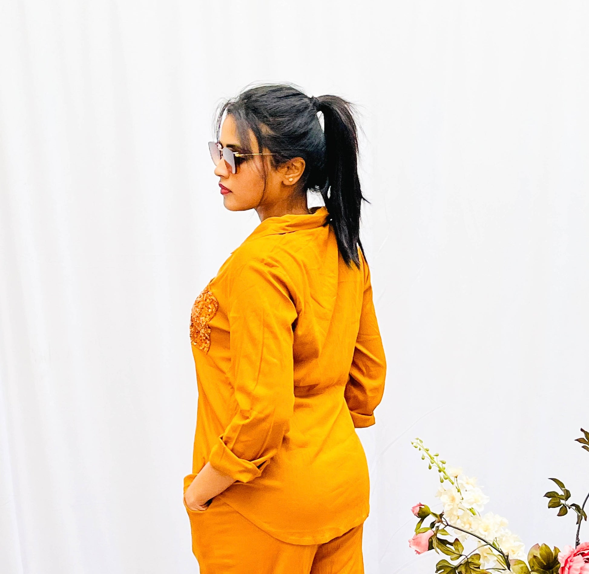 MUSTARD SEQUINS POCKET CO-ORD SET BESU INDIA