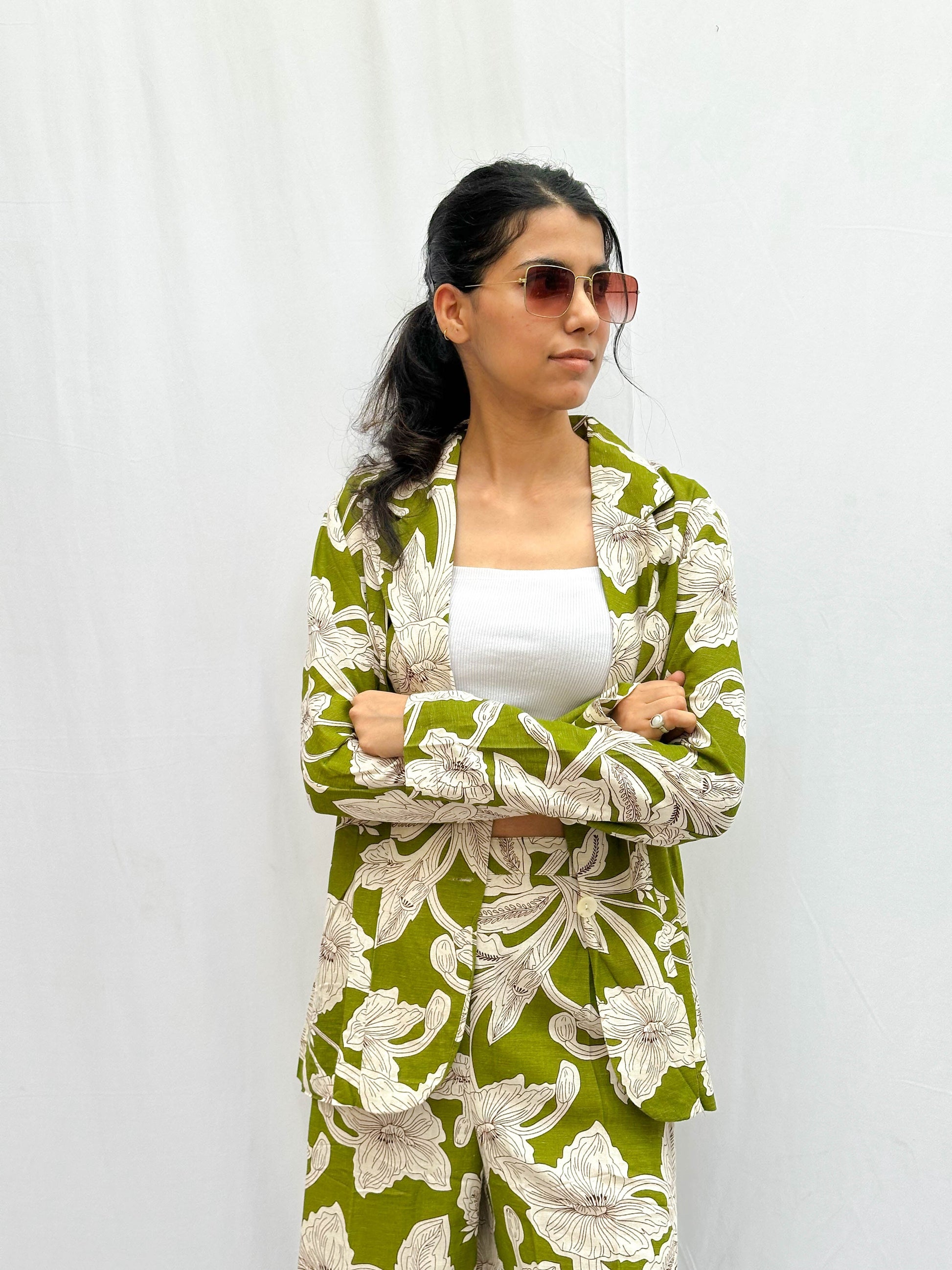 FLORAL PRINT COTTON BLAZER AND PANT SET BESU INDIA