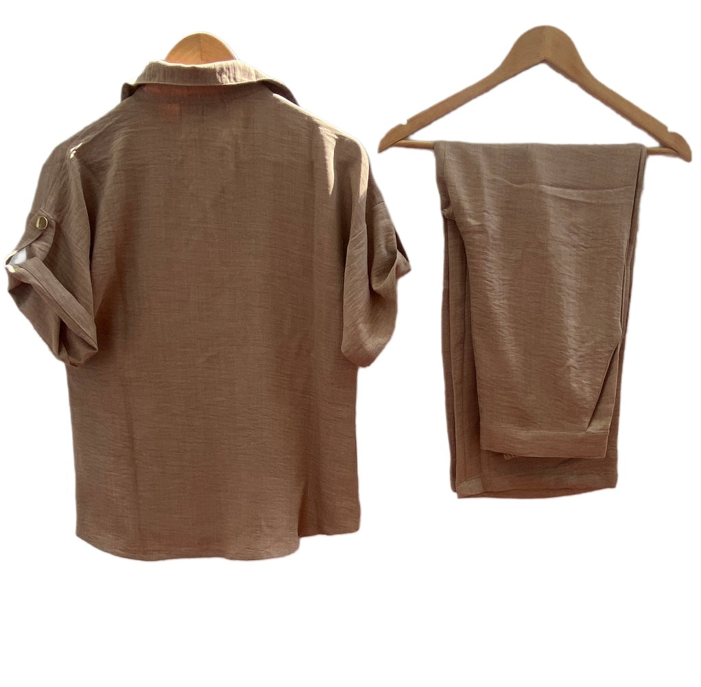 BEIGE CO-ORD SET WITH ELEGANT GOLD BUTTONS BESU INDIA