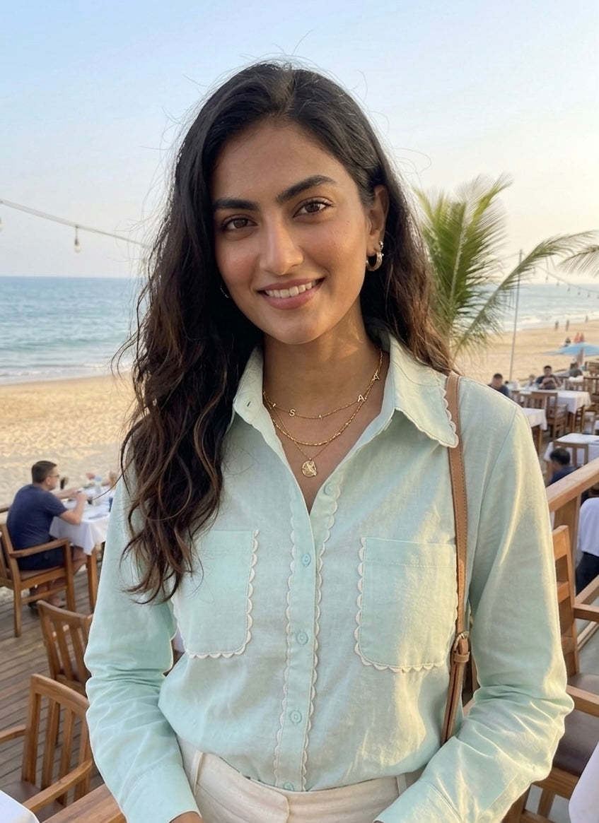 MINT GREEN SHIRT WITH SCALLOP DETAIL BESU INDIA