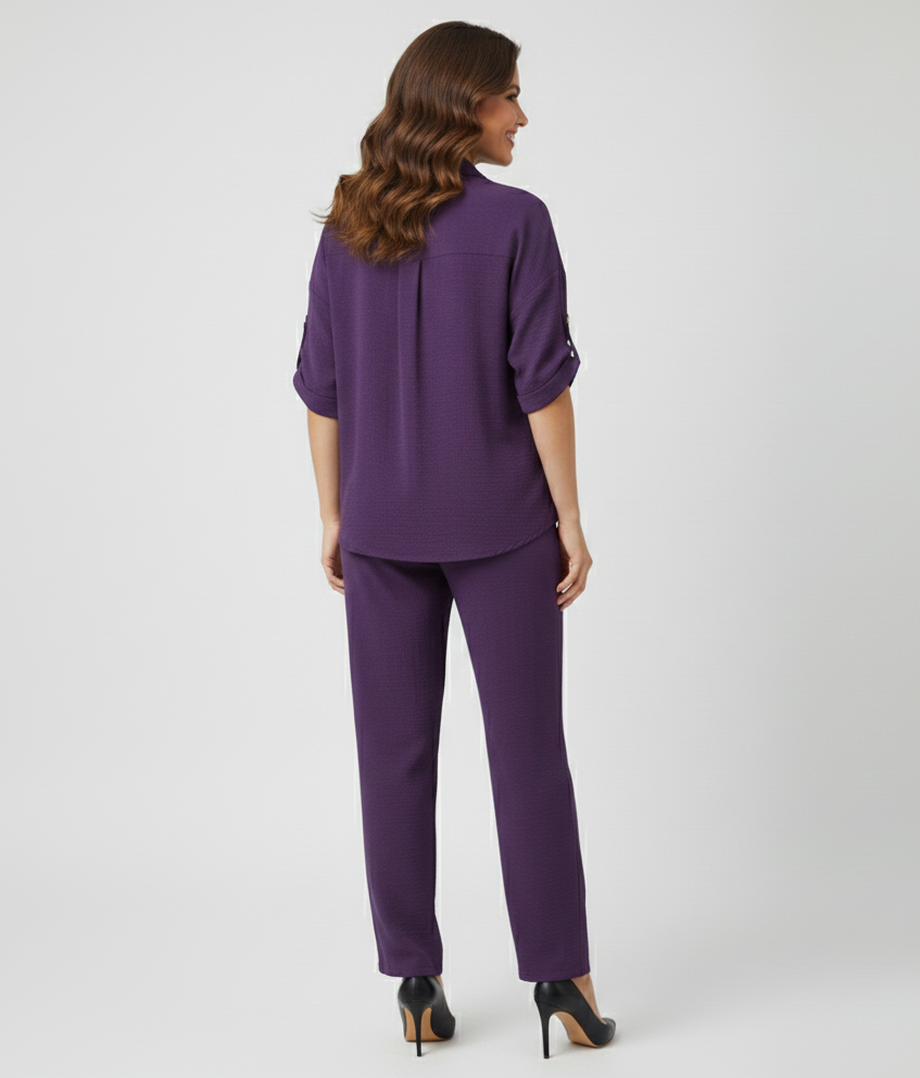 PURPLE CO-ORD SET WITH GOLD BUTTONS BESU INDIA