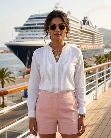 THE PEARL ACCENT PINTUCK WHITE SHIRT BESU INDIA