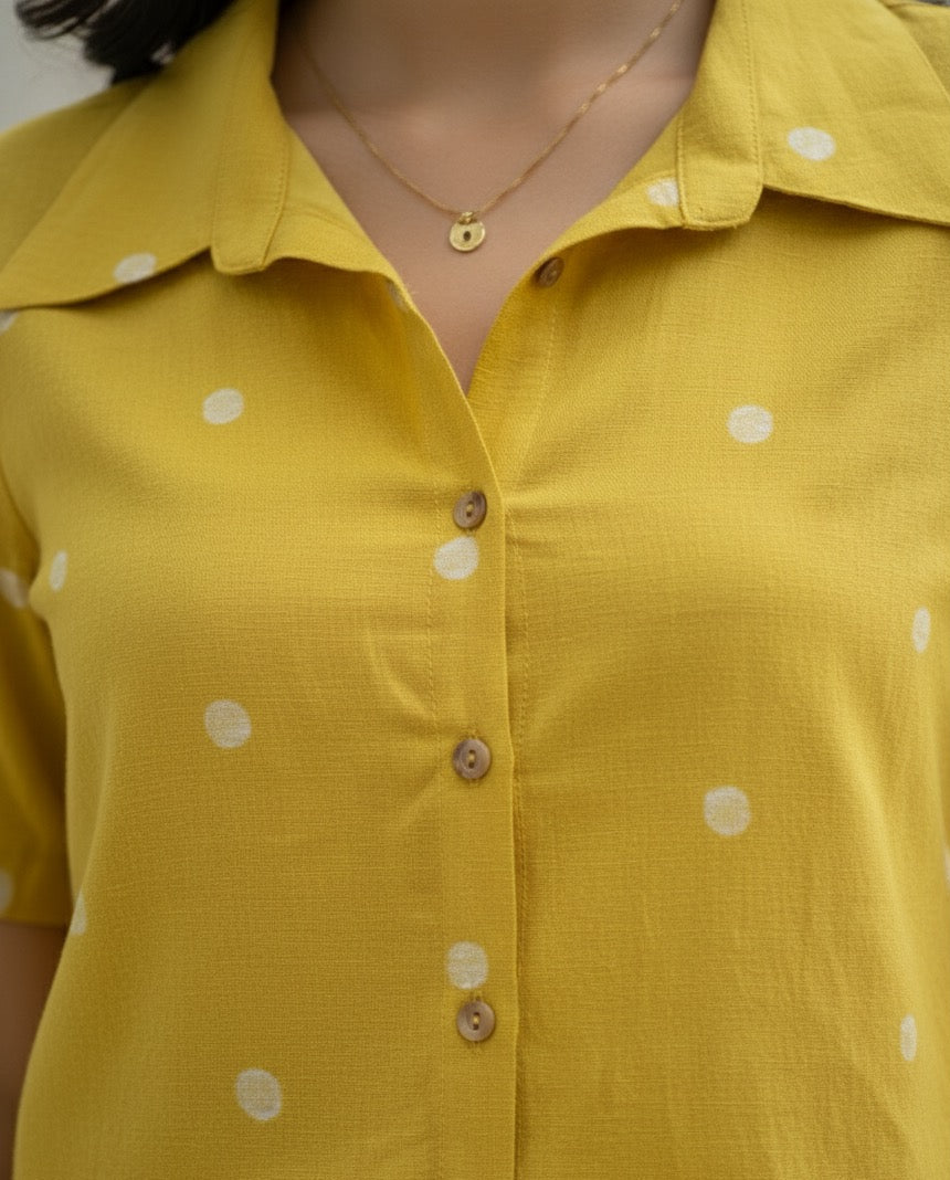 WHITE POLKA DOTTED YELLOW COTTON CO-ORD BESU INDIA
