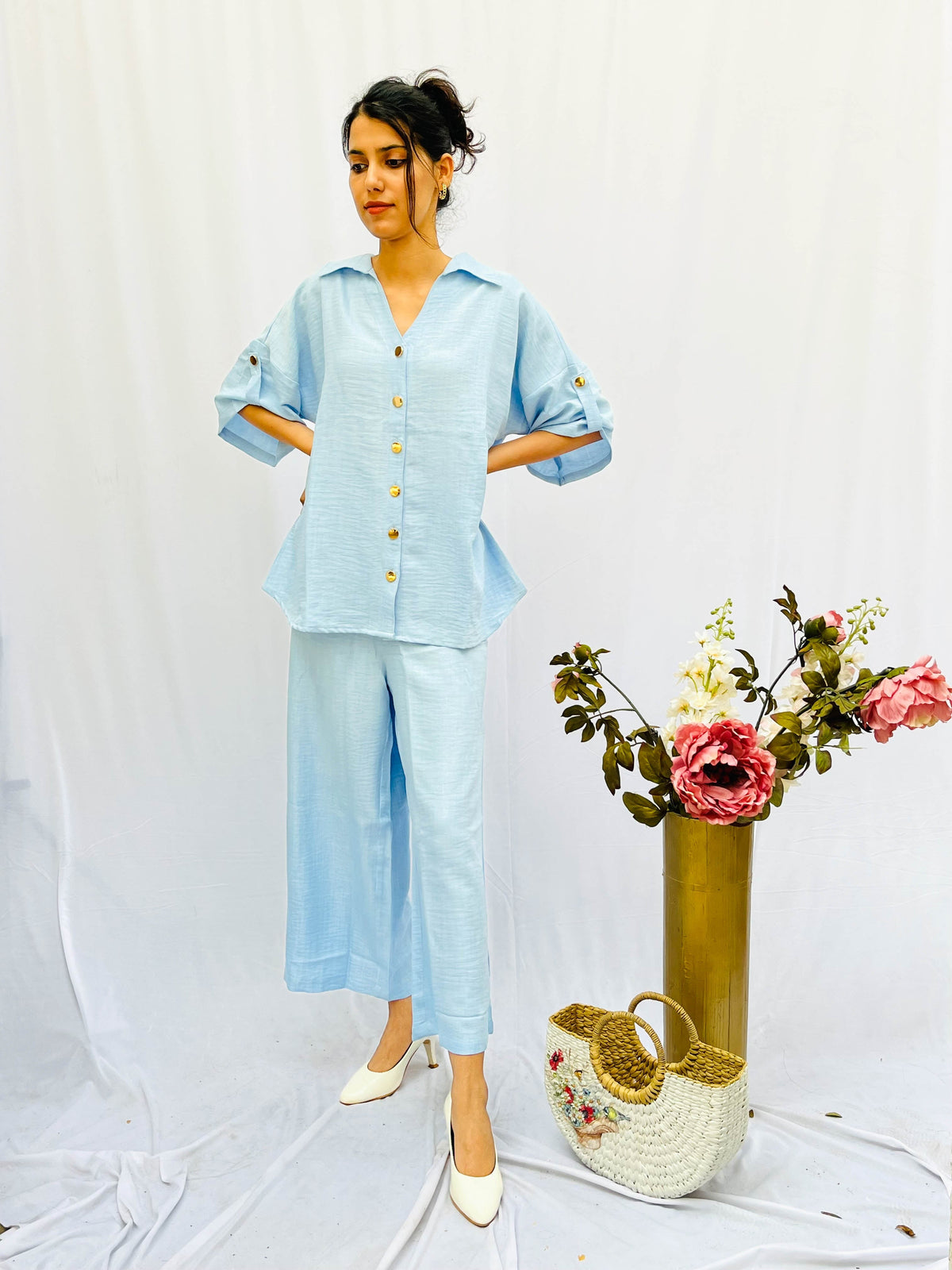 ACTOR DHANYA RAMKUMAR IN OUR LIGHT BLUE COTTON COMFORT CO-ORDS BESU INDIA