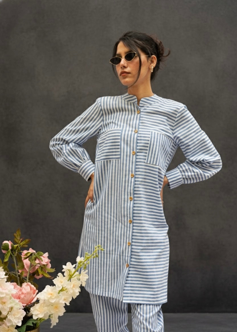 FAMOUS BLUE STRIPED COTTON CO-ORDS BESU INDIA