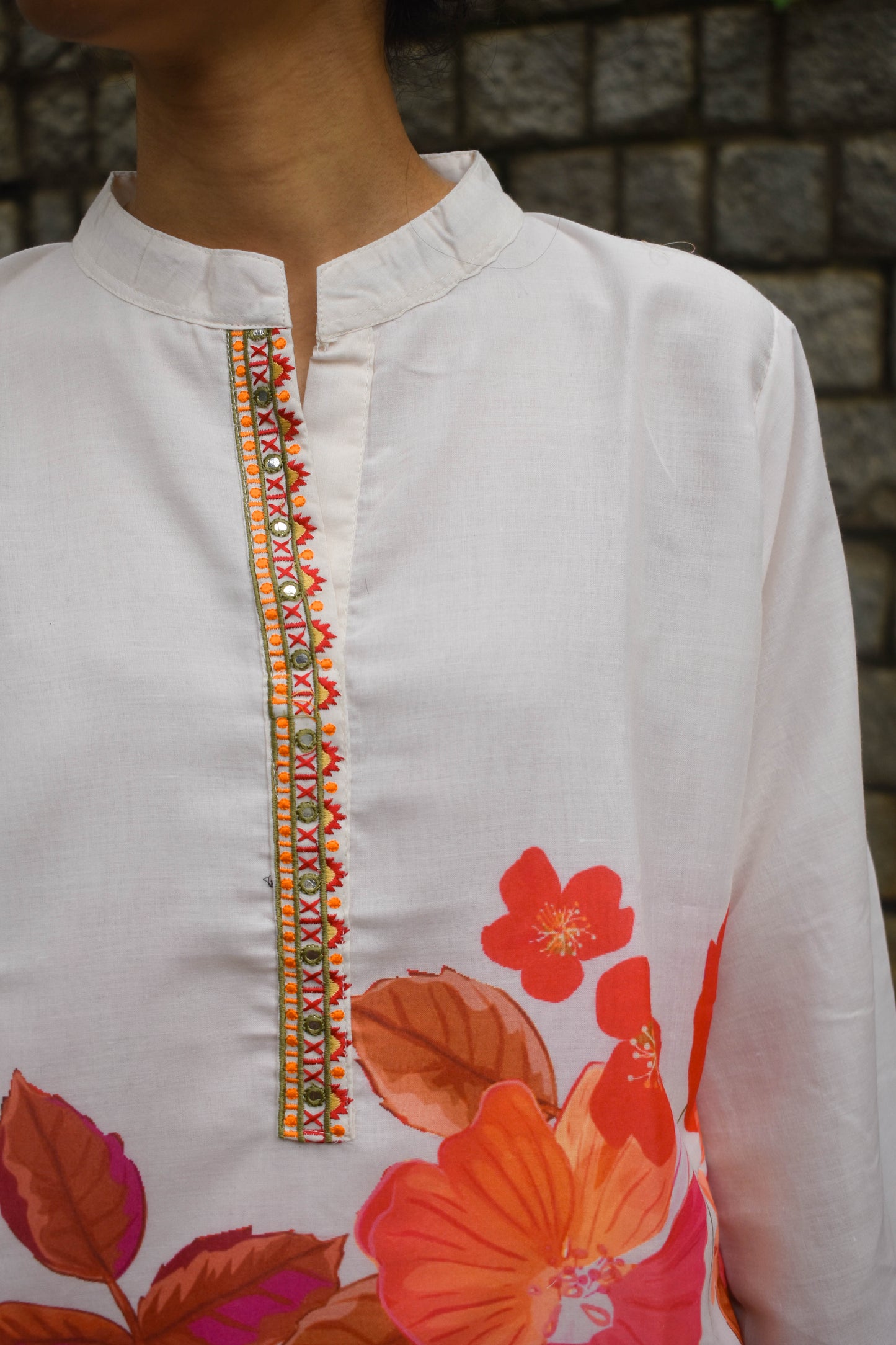 FLORAL PRINT CHINESE COLLAR COTTON KURTA SET BESU INDIA