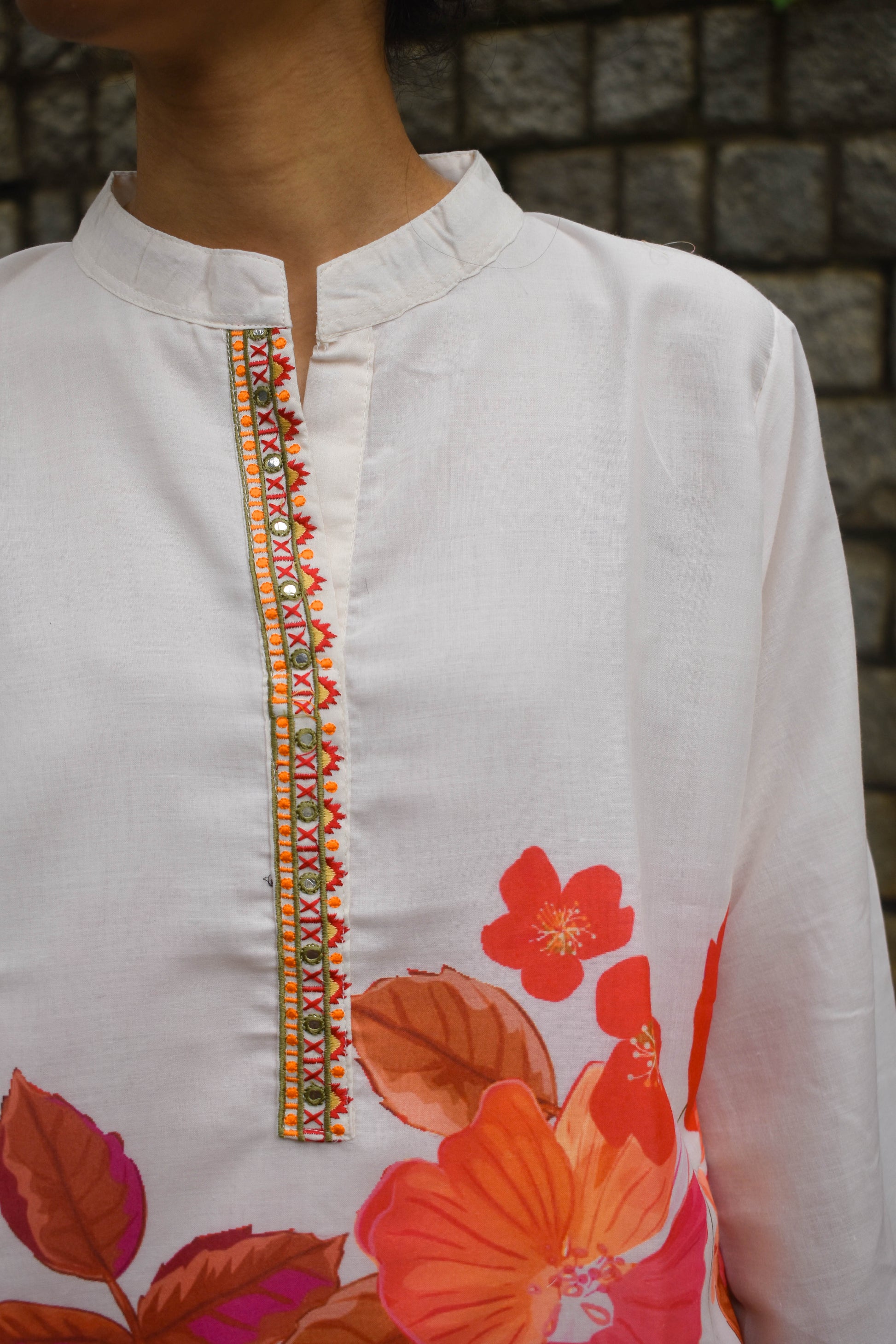 FLORAL PRINT CHINESE COLLAR COTTON KURTA SET BESU INDIA