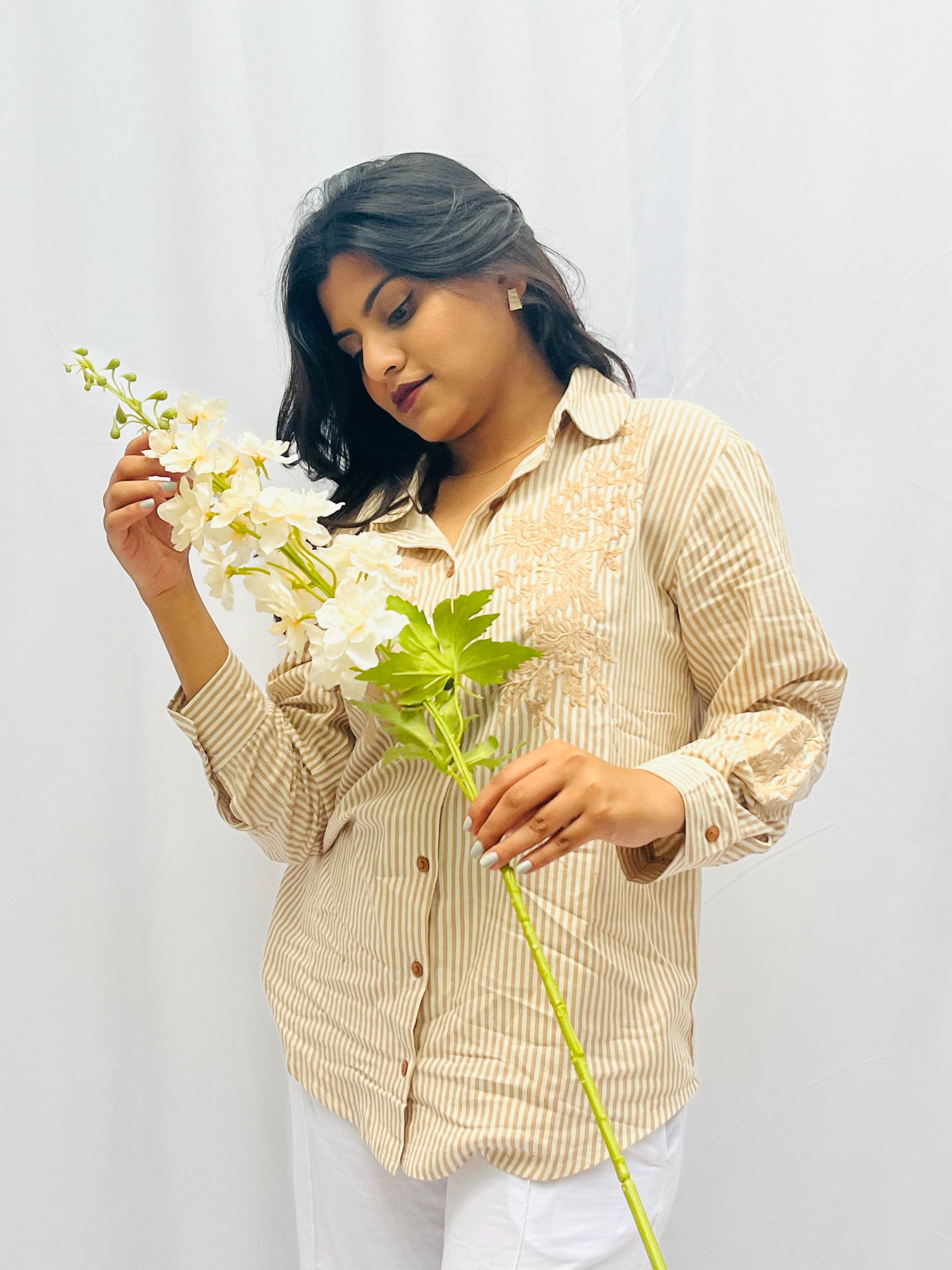 STRIPED COTTON SHIRT WITH THREAD EMBROIDERY BESU INDIA