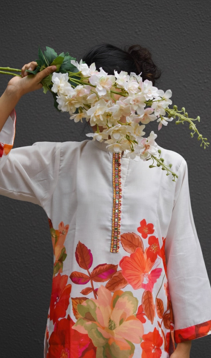 FLORAL PRINT CHINESE COLLAR COTTON KURTA SET BESU INDIA