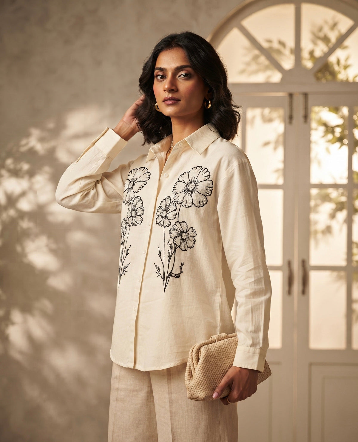 THE IVORY BLOSSOM EMBROIDERED SHIRT BESU INDIA