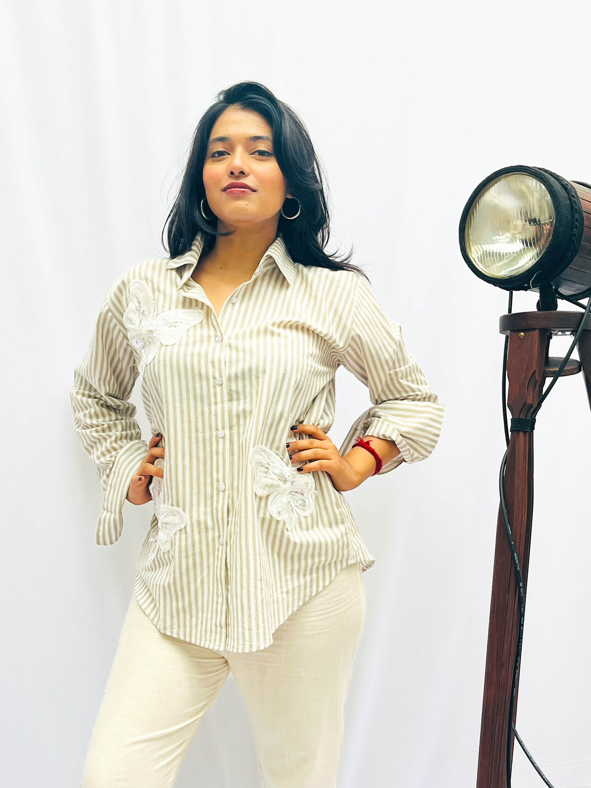 STRIPED SHIRT WITH BUTTERFLY PATCHWORK BESU INDIA