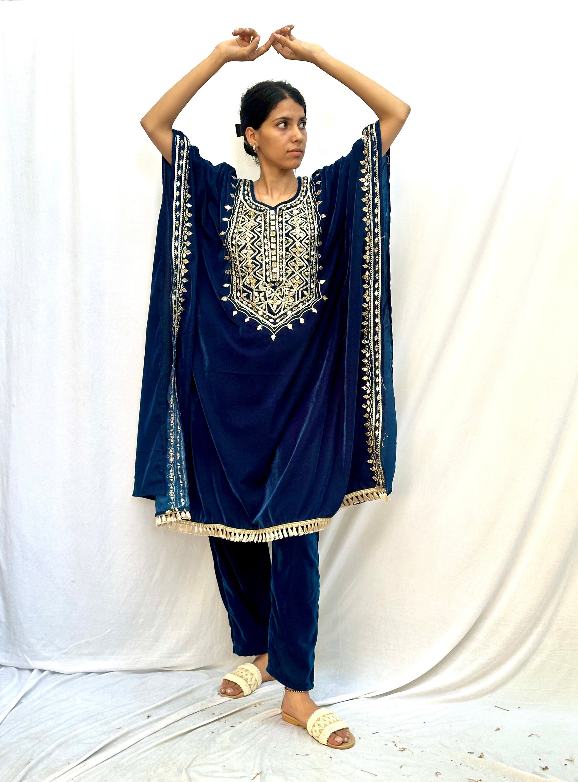 ROYAL BLUE VELVET KAFTAN BESU INDIA