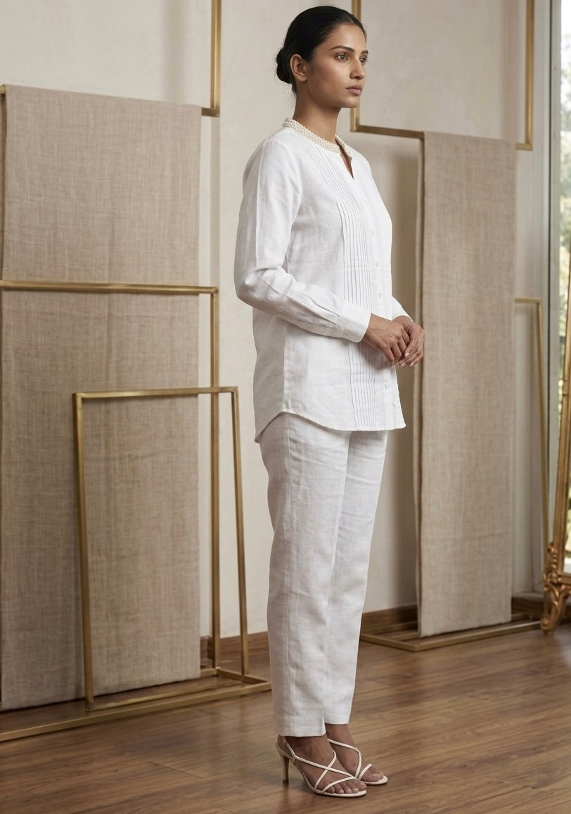 THE PEARL ACCENT PINTUCK WHITE SHIRT BESU INDIA