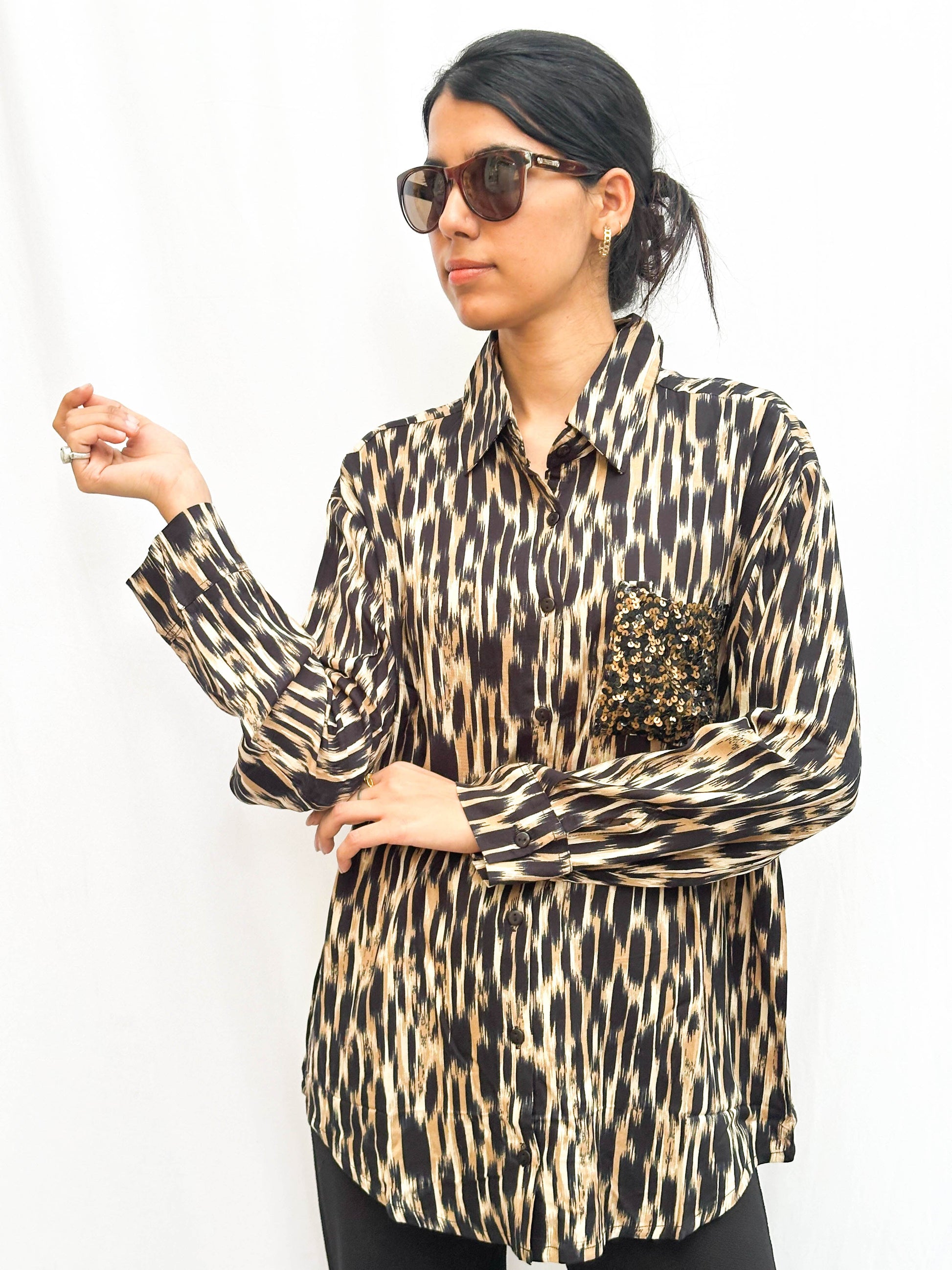 ANIMAL PRINT COTTON SHIRT WITH SEQUINS POCKETS BESU INDIA
