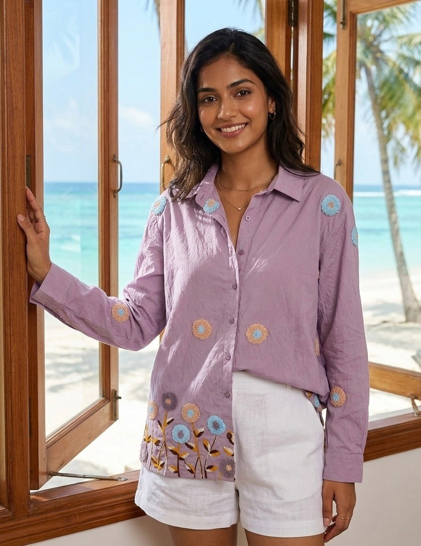 ARTISANAL BLOOM PURPLE LINEN BLEND SHIRT BESU INDIA