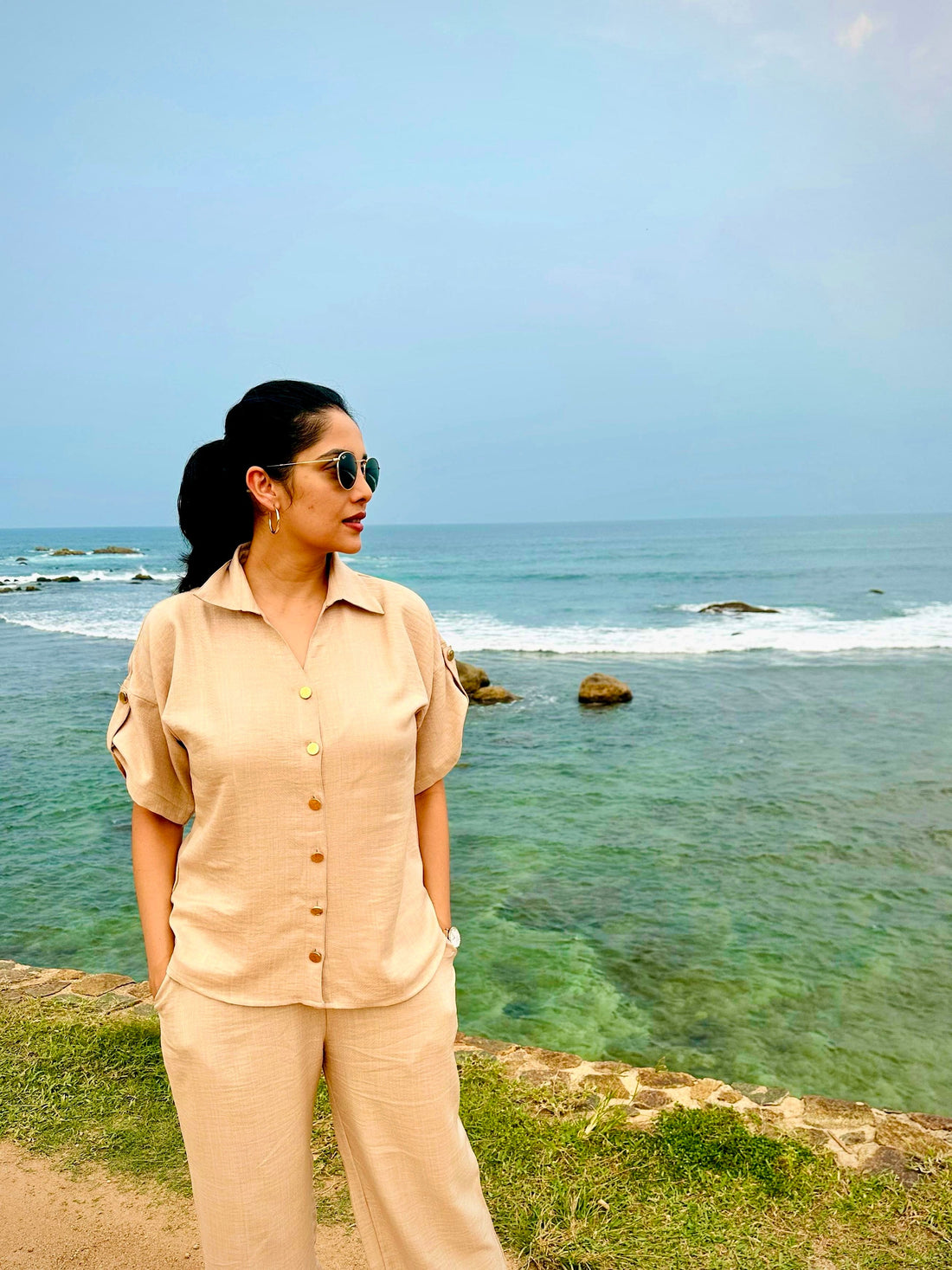 ACTOR MILANA NAGRAJ IN OUR SOFT COTTON BEIGE RELAXED SET BESU INDIA