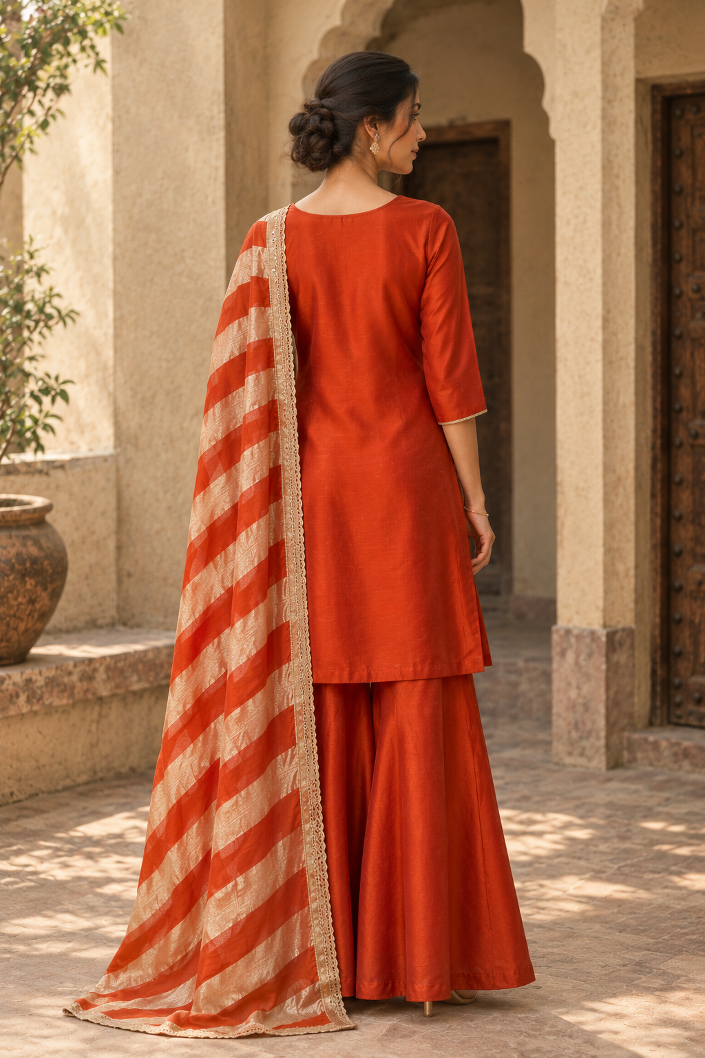 BURNT ORANGE SLIK-BLEND KURTA SET BESU INDIA