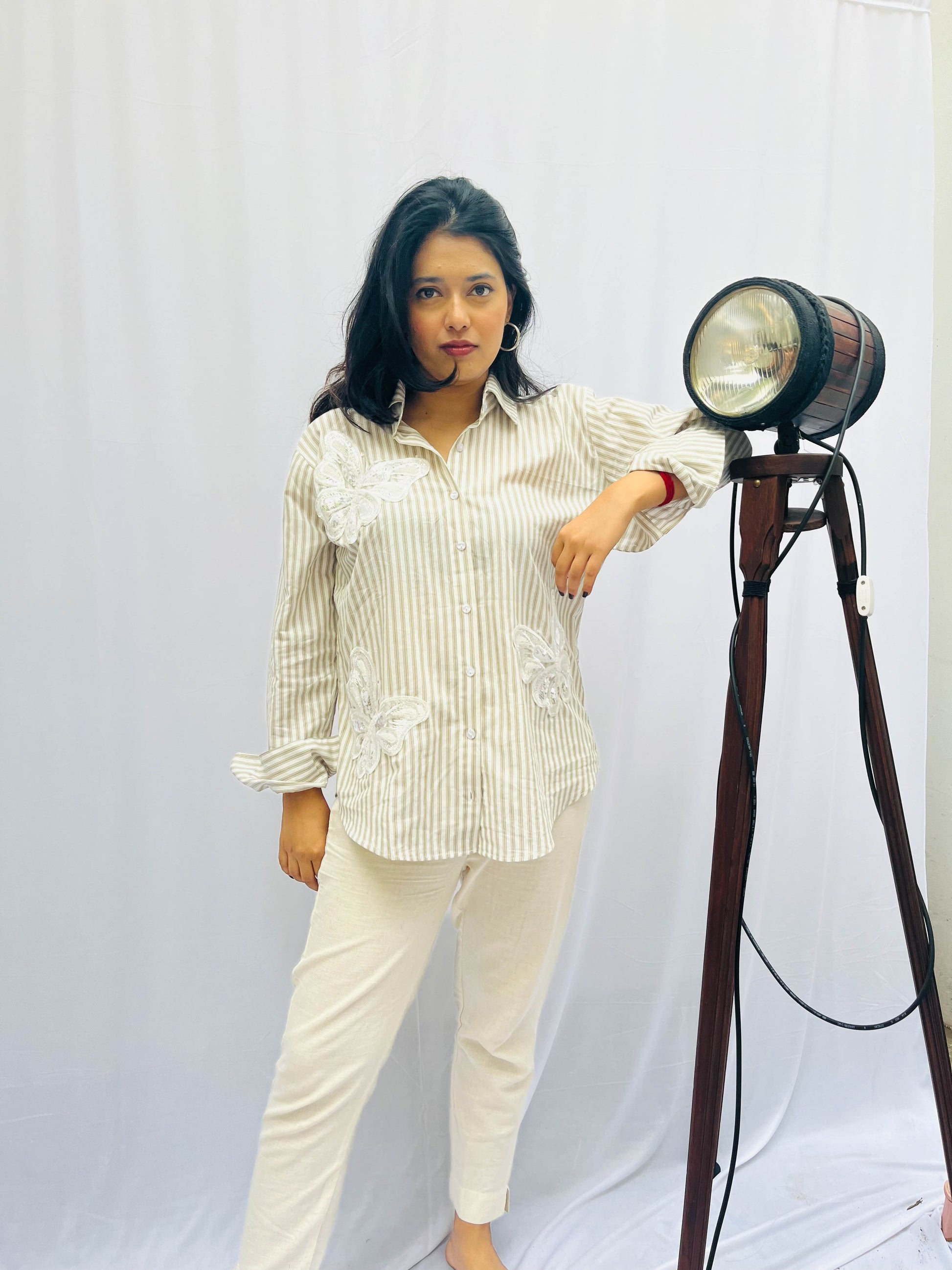STRIPED SHIRT WITH BUTTERFLY PATCHWORK BESU INDIA