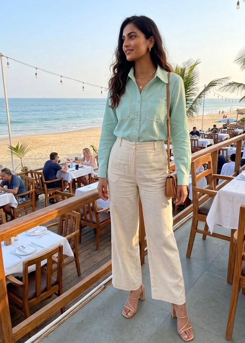 MINT GREEN SHIRT WITH SCALLOP DETAIL BESU INDIA