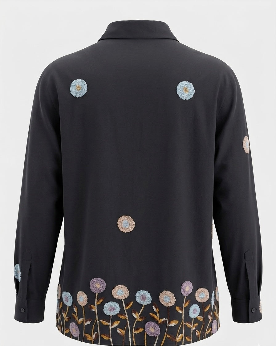 ARTISANAL BLOOM BLACK LINEN BLEND SHIRT BESU INDIA