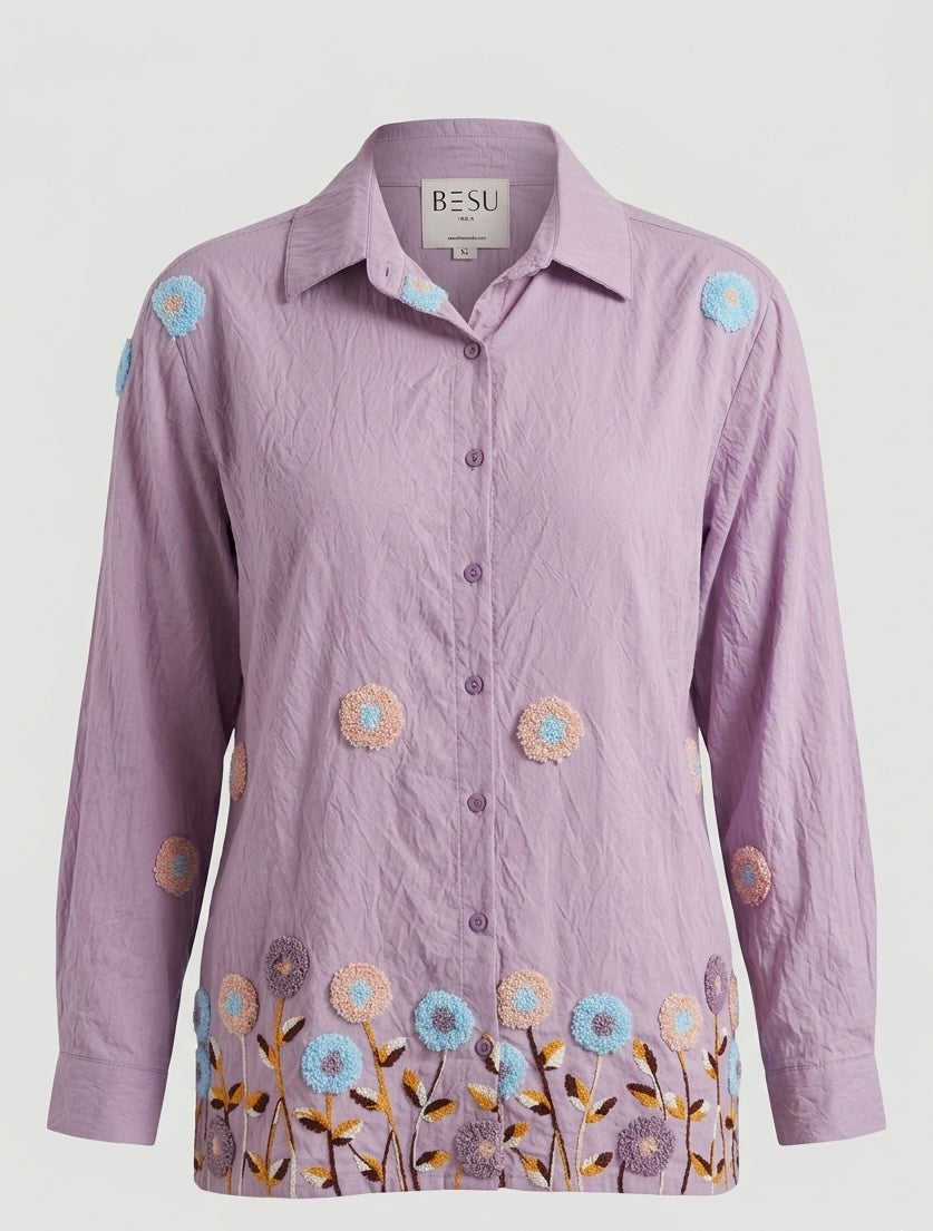 ARTISANAL BLOOM PURPLE LINEN BLEND SHIRT BESU INDIA