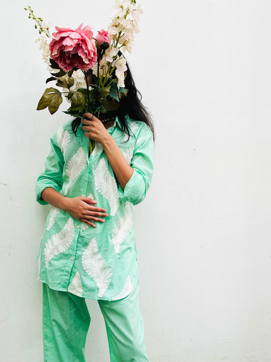 GREEN COTTONS LEAF PATCHWORK SET BESU INDIA