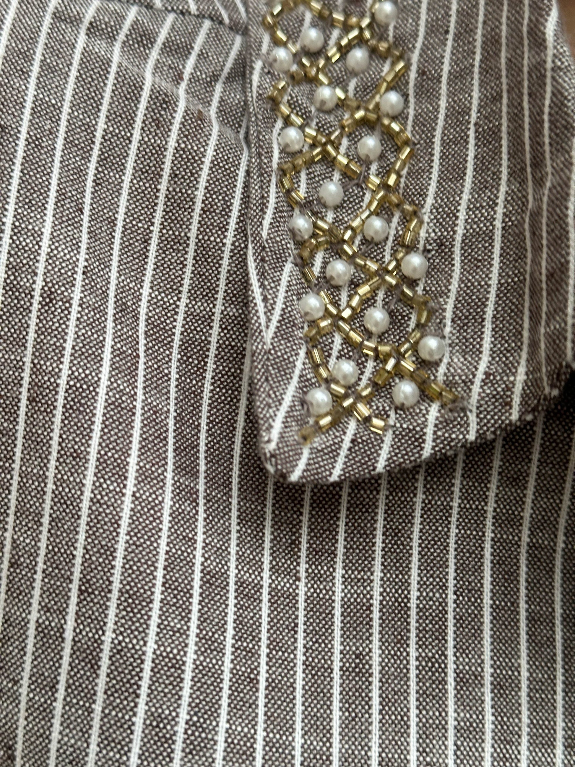 LIGHT GREY LINEN COMFORT SHIRT WITH EMBROIDERED COLLAR BESU INDIA