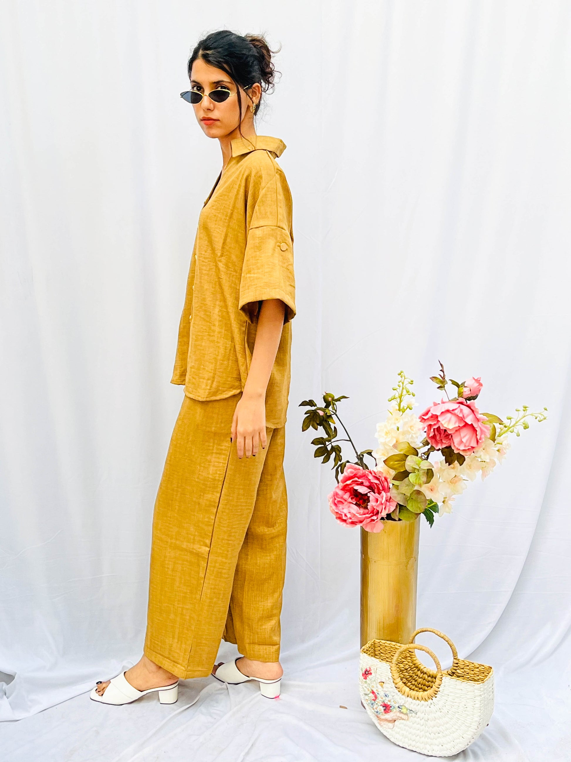 EARTHEN BROWN LINEN CO-ORD SET BESU INDIA