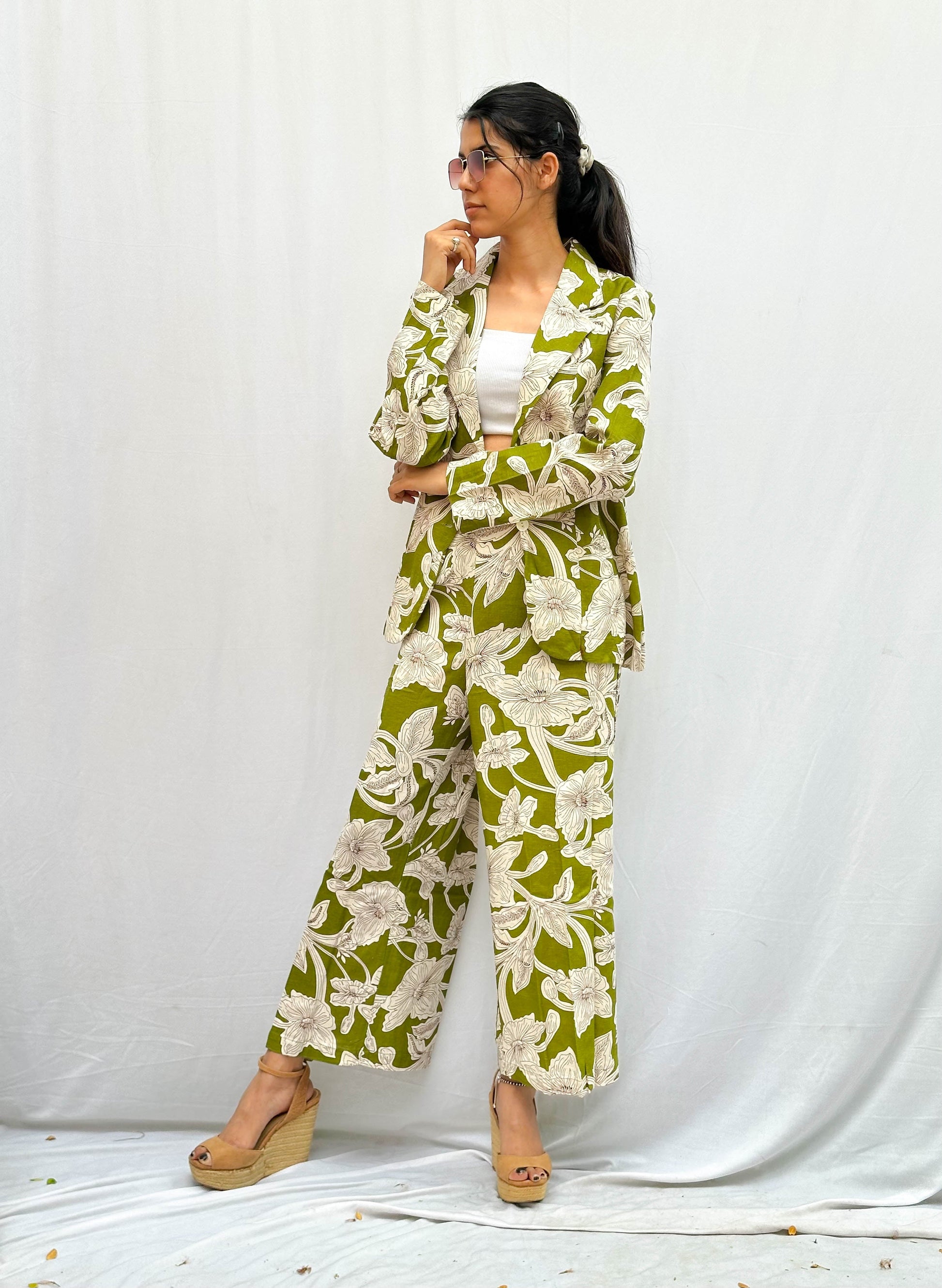 FLORAL PRINT COTTON BLAZER AND PANT SET BESU INDIA