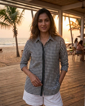 BLACK CHECKS SHIRT WITH EMBROIDERED PLACKET BESU INDIA