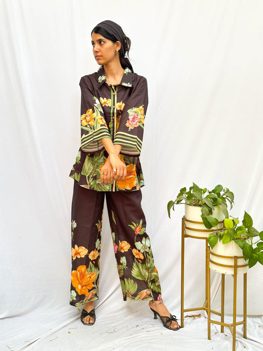BLACK TROPICAL PRINT COTTON CO-ORD SET BESU INDIA
