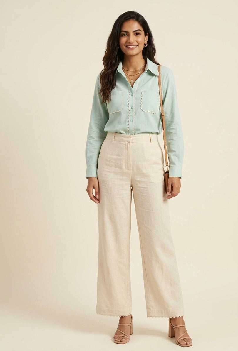 MINT GREEN SHIRT WITH SCALLOP DETAIL BESU INDIA