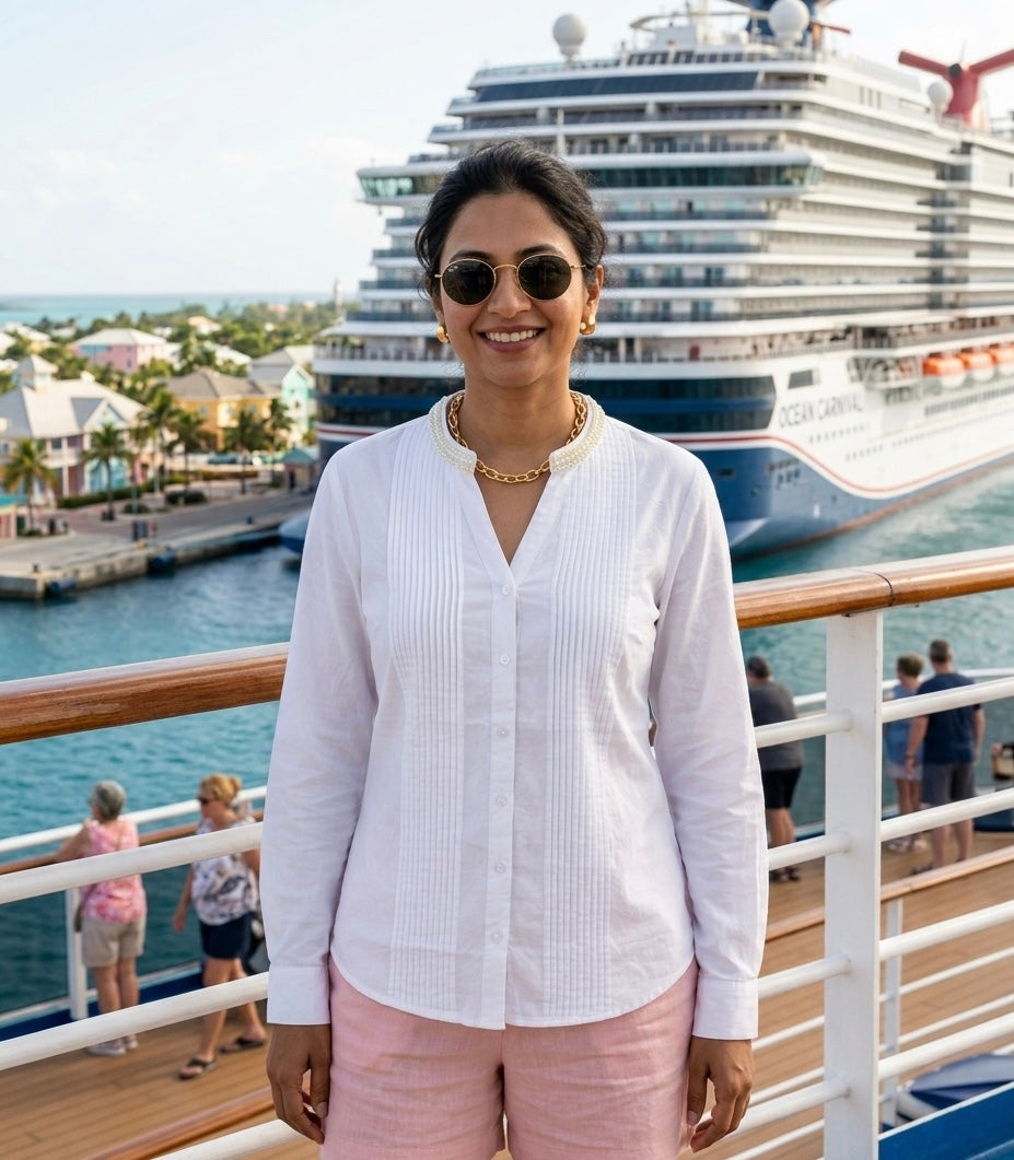 THE PEARL ACCENT PINTUCK WHITE SHIRT BESU INDIA