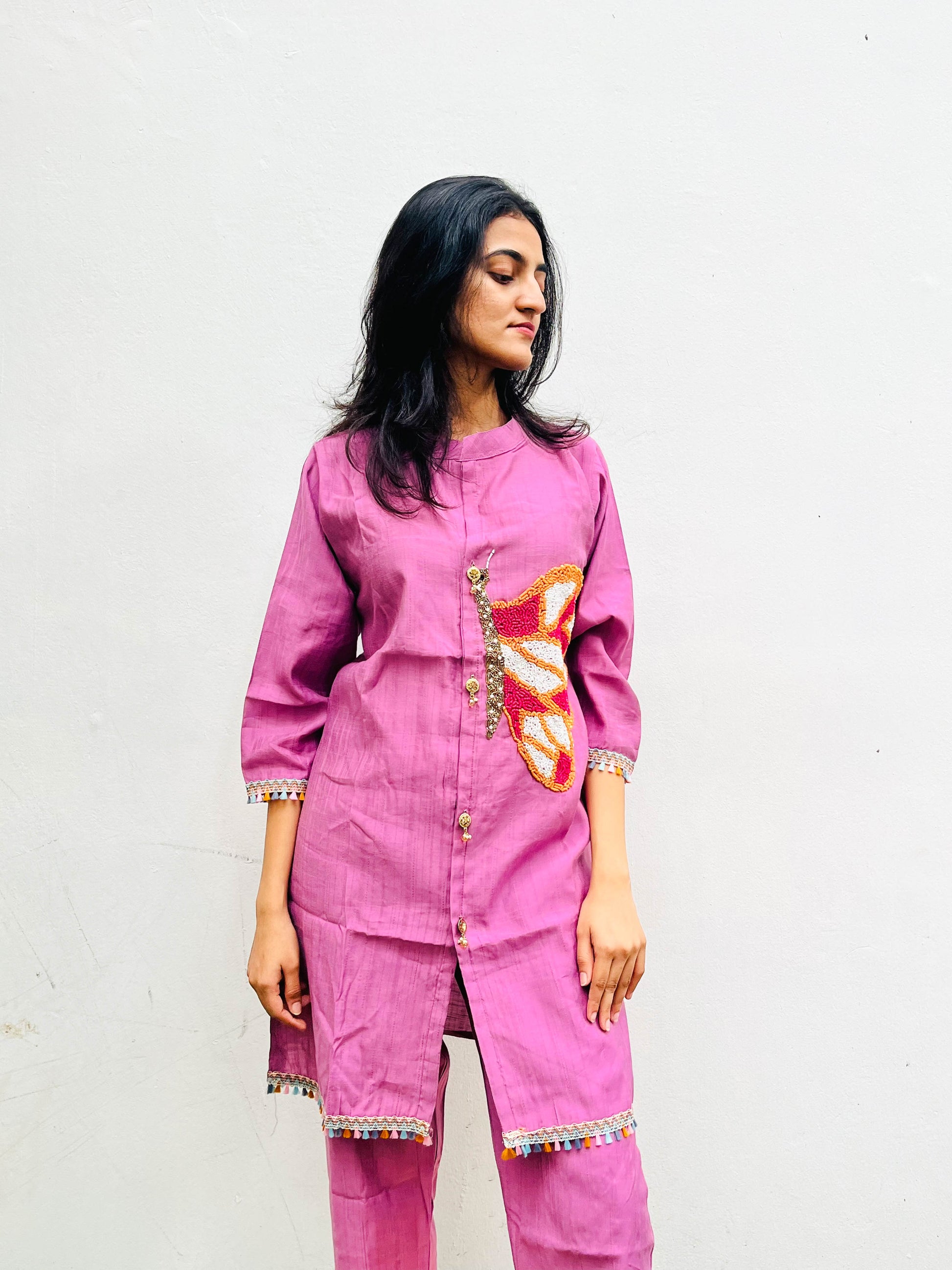 PINK BUTTERFLY HAND EMBROIDERED CO-ORDS BESU INDIA