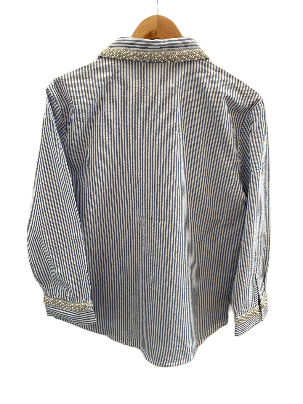 BLUE STRIPED SHIRT WITH EMBROIDERED COLLAR AND CUFFS BESU INDIA