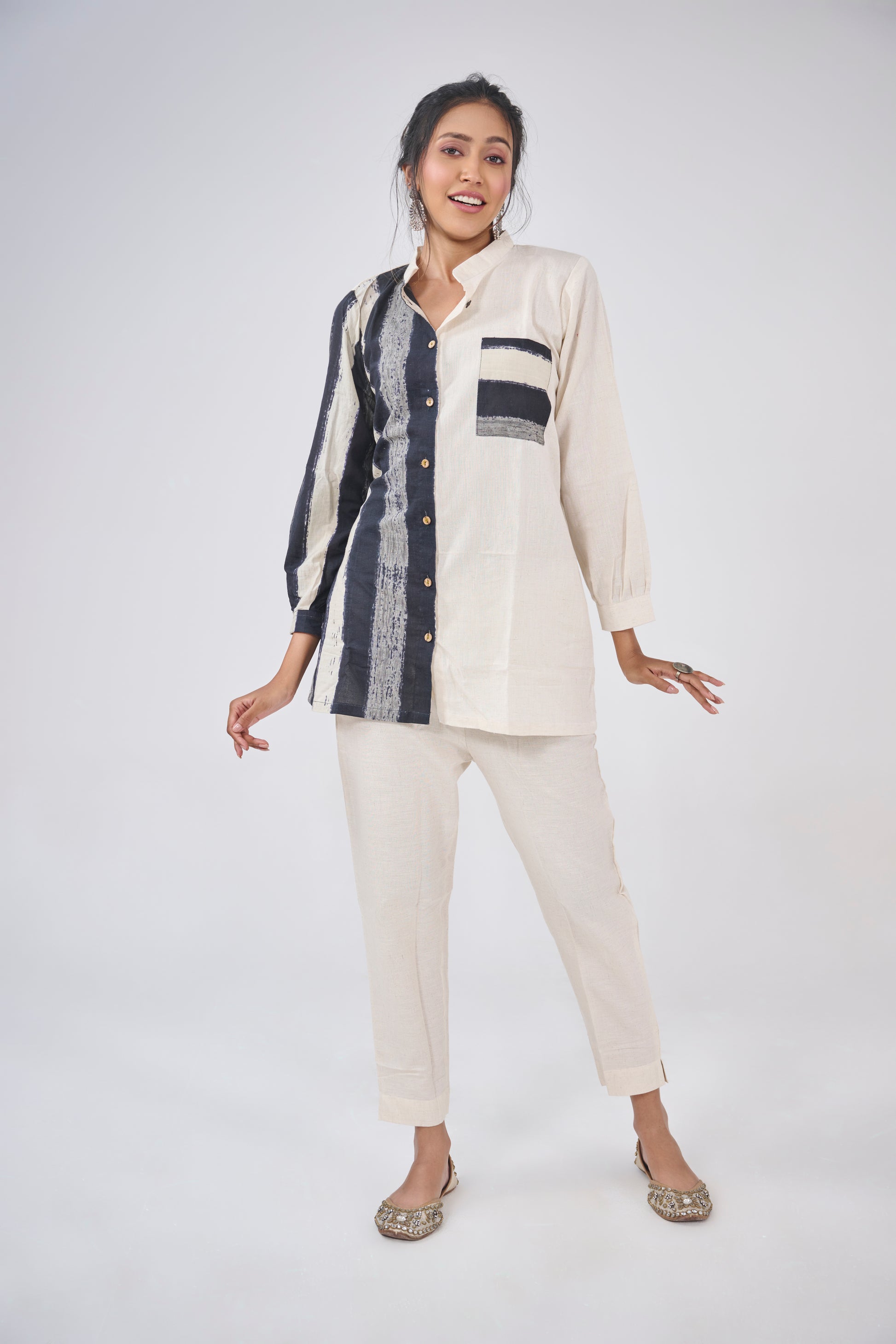 HALF - STRIPES WITH STRIPED POCKET SHIRT KURTA BESU INDIA