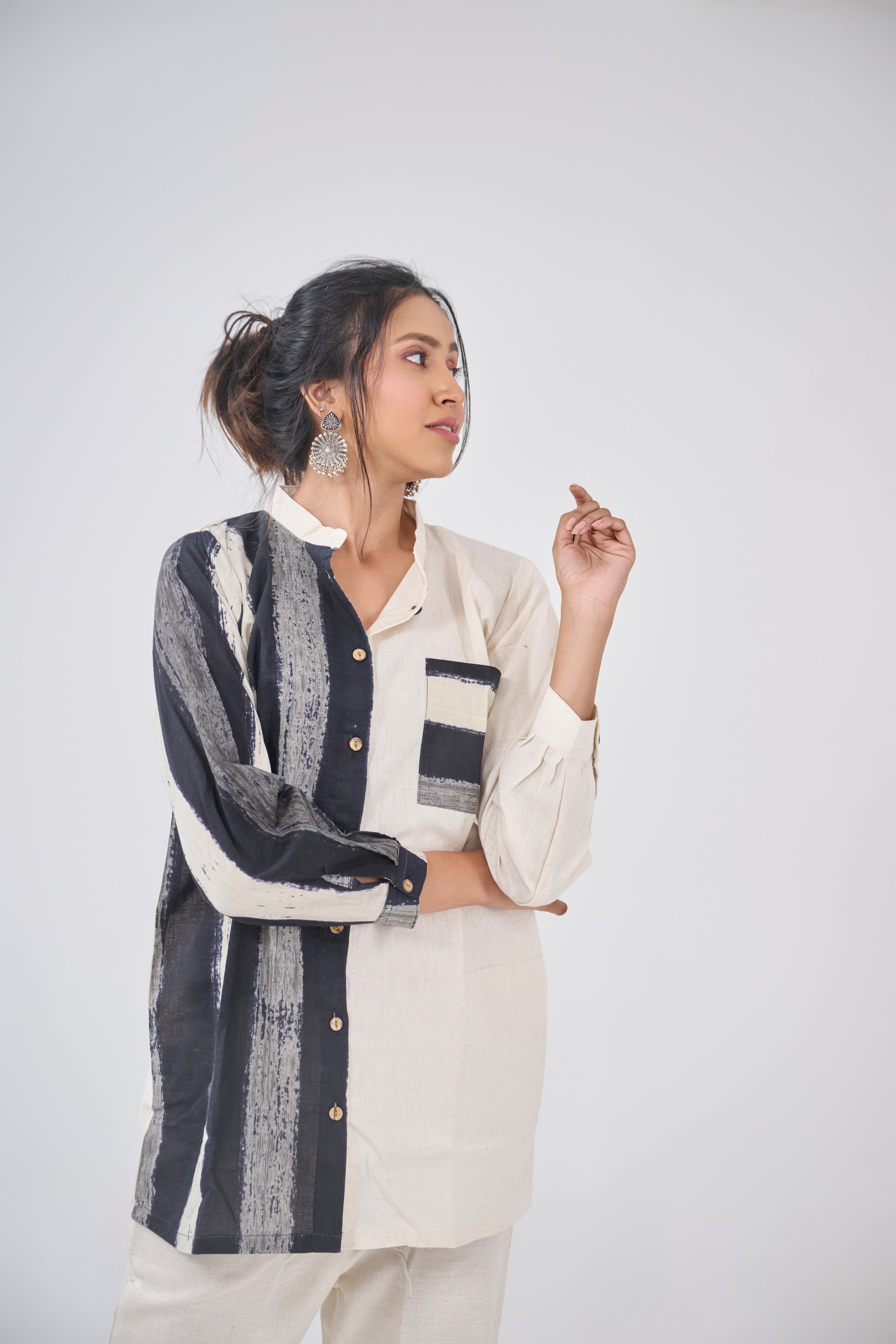 HALF - STRIPES WITH STRIPED POCKET SHIRT KURTA BESU INDIA