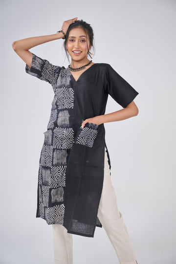 HALF CHECK BOXES AND HALF PLAIN WITH POCKET KUTA TOP BESU INDIA