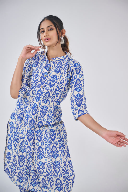 BALINESE PRINT INDIGO COLOUR COTTON KURTA TOP BESU INDIA