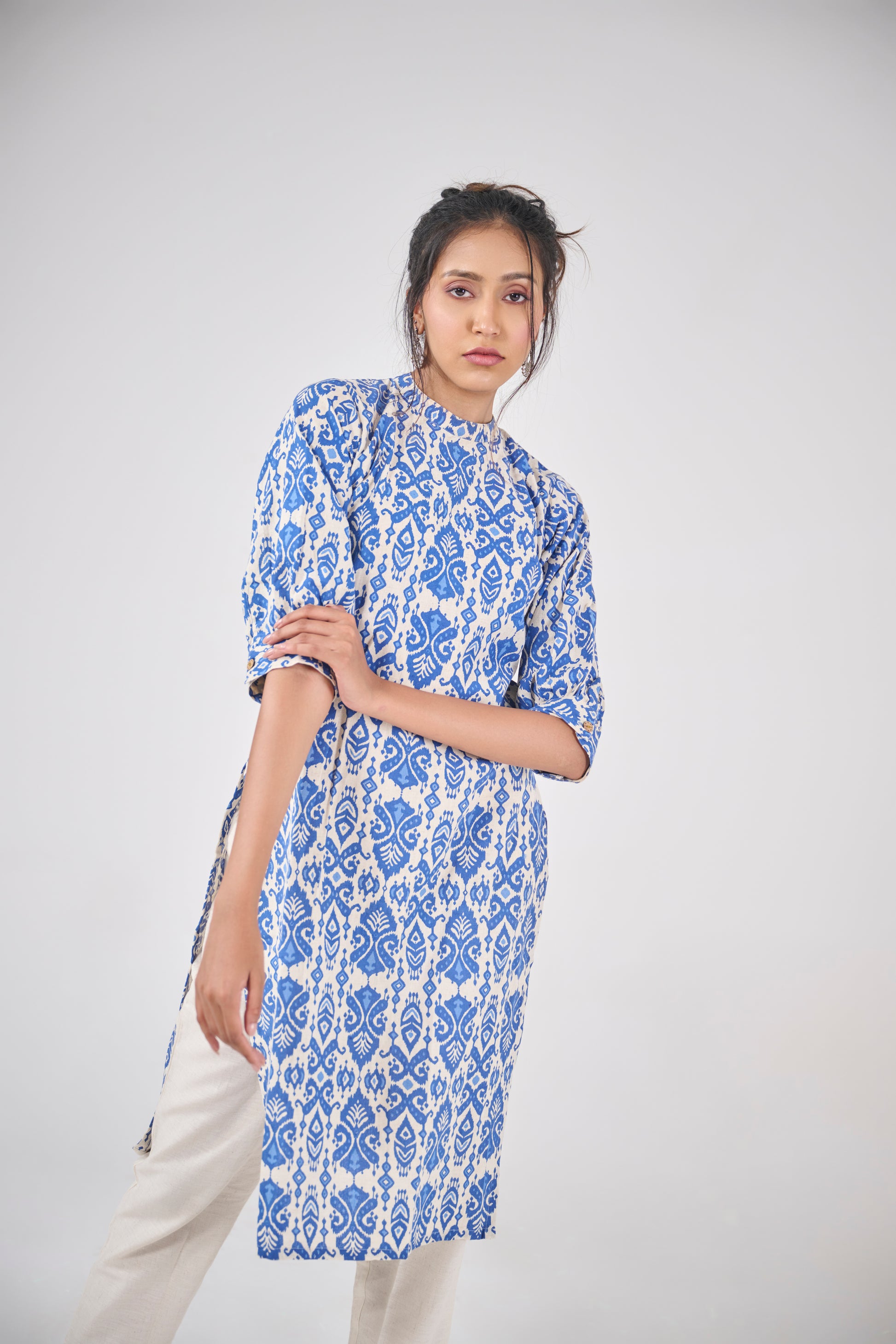 BALINESE INDIGO PRINT COTTON KURTA TOP BESU INDIA