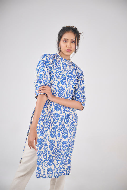 BALINESE INDIGO PRINT COTTON KURTA TOP BESU INDIA