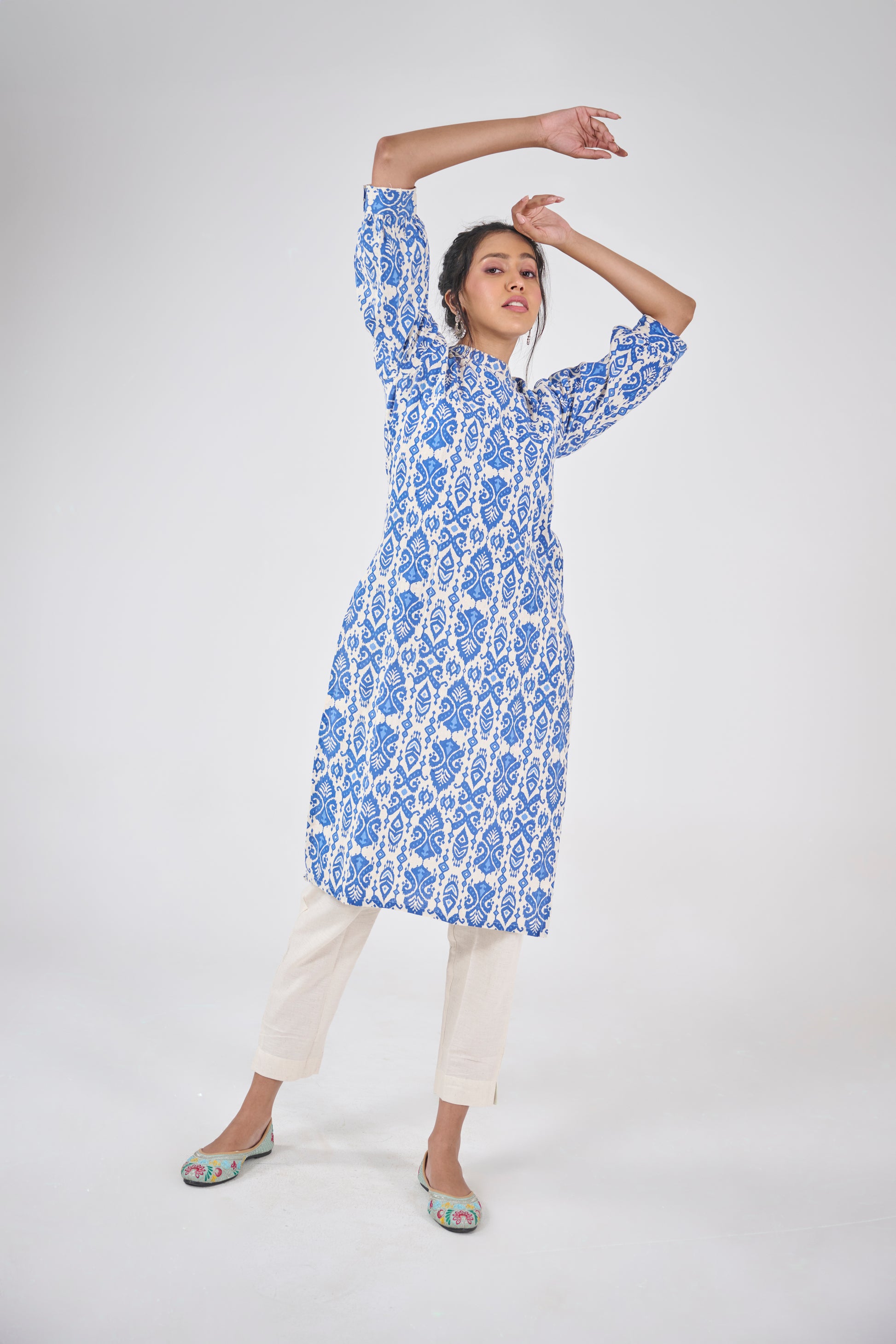 BALINESE INDIGO PRINT COTTON KURTA TOP BESU INDIA