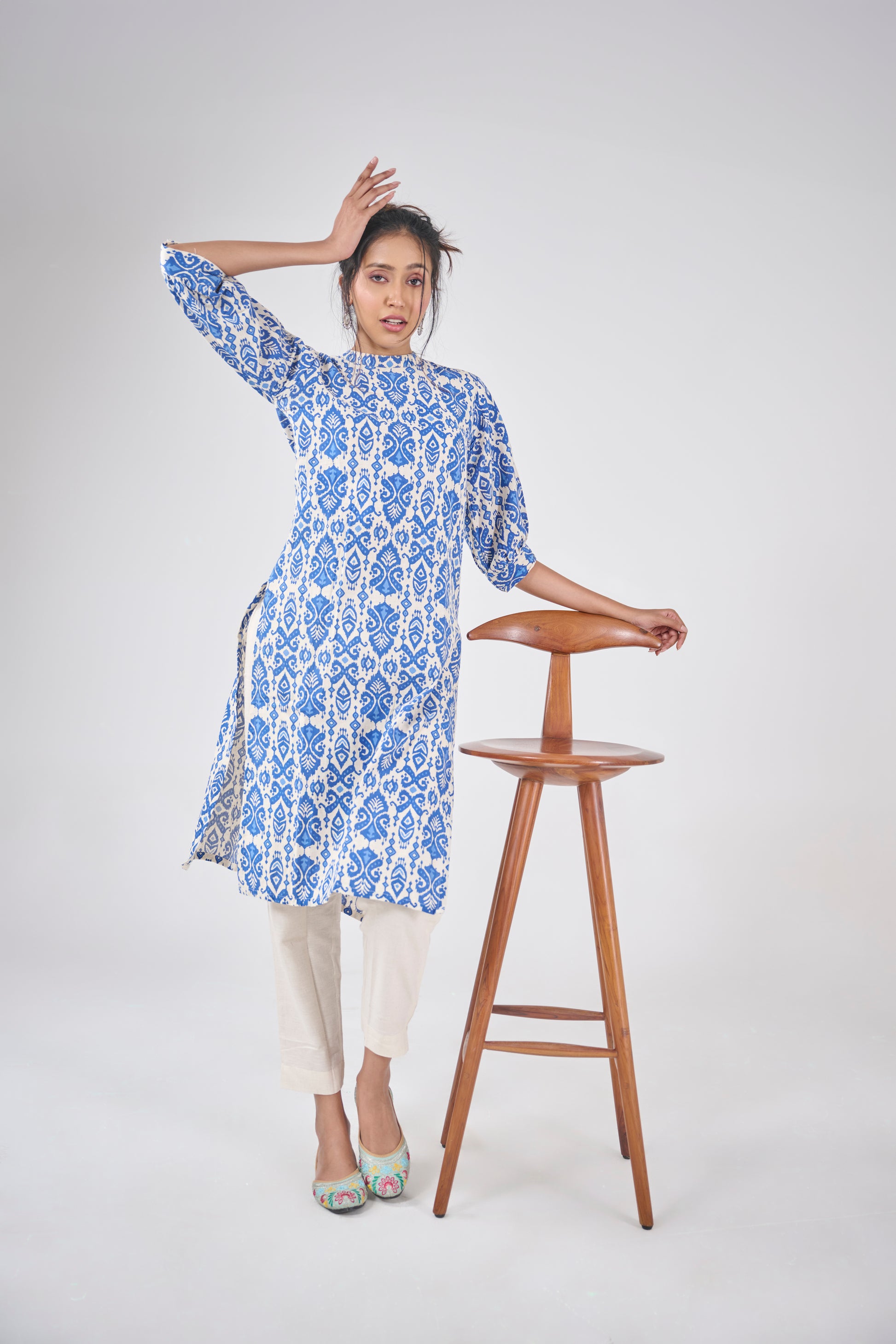 BALINESE INDIGO PRINT COTTON KURTA TOP BESU INDIA