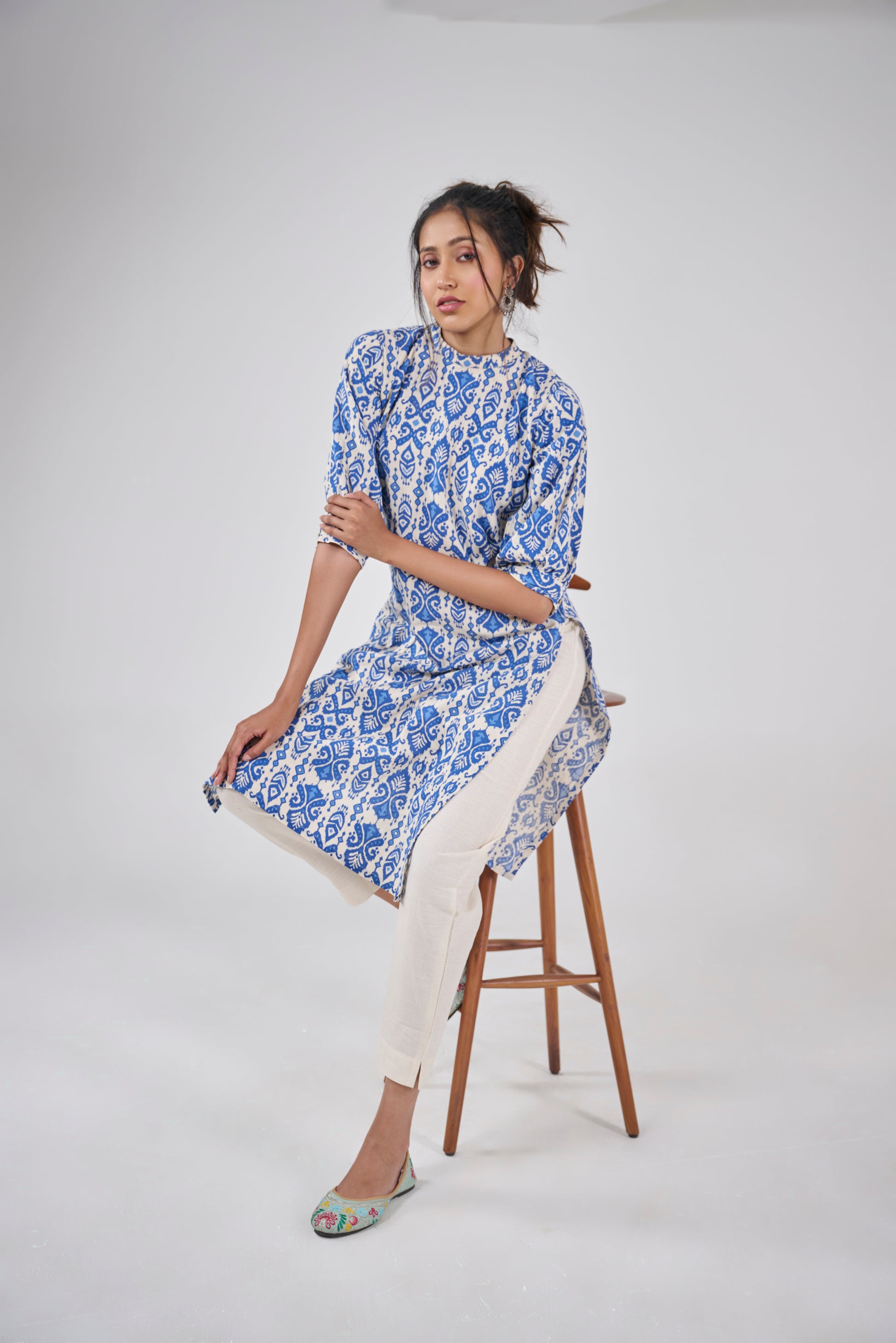 BALINESE INDIGO PRINT COTTON KURTA TOP BESU INDIA