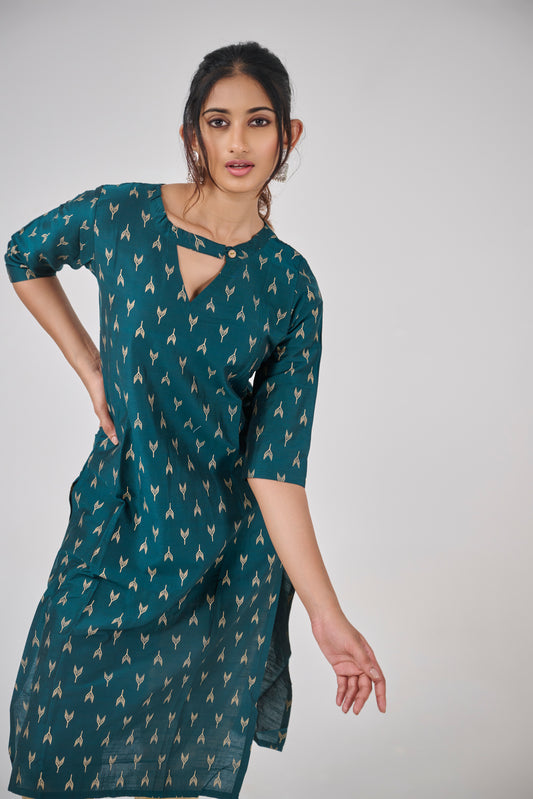 PRINTED SLUB COTTON KURTA TOP BESU INDIA