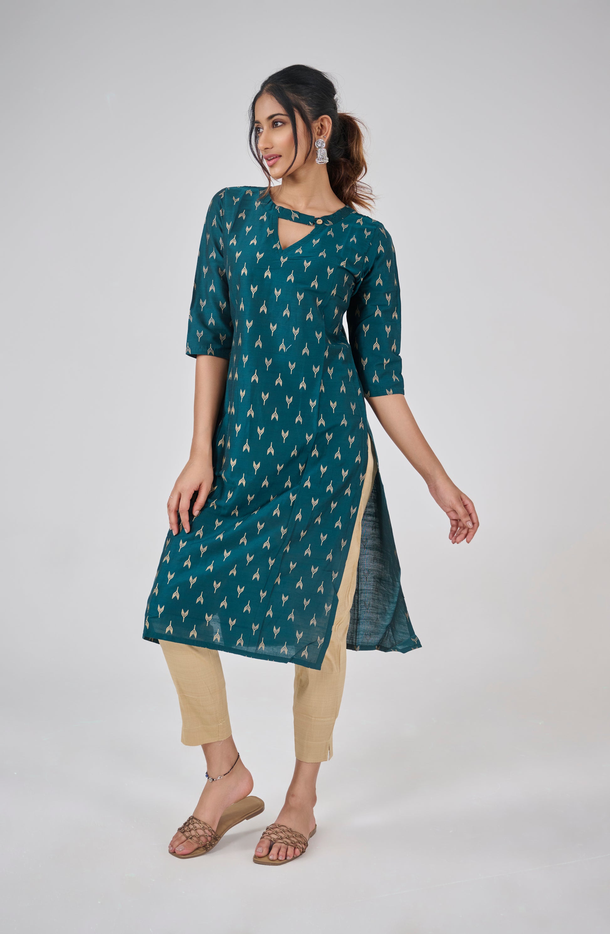 PRINTED SLUB COTTON KURTA TOP BESU INDIA