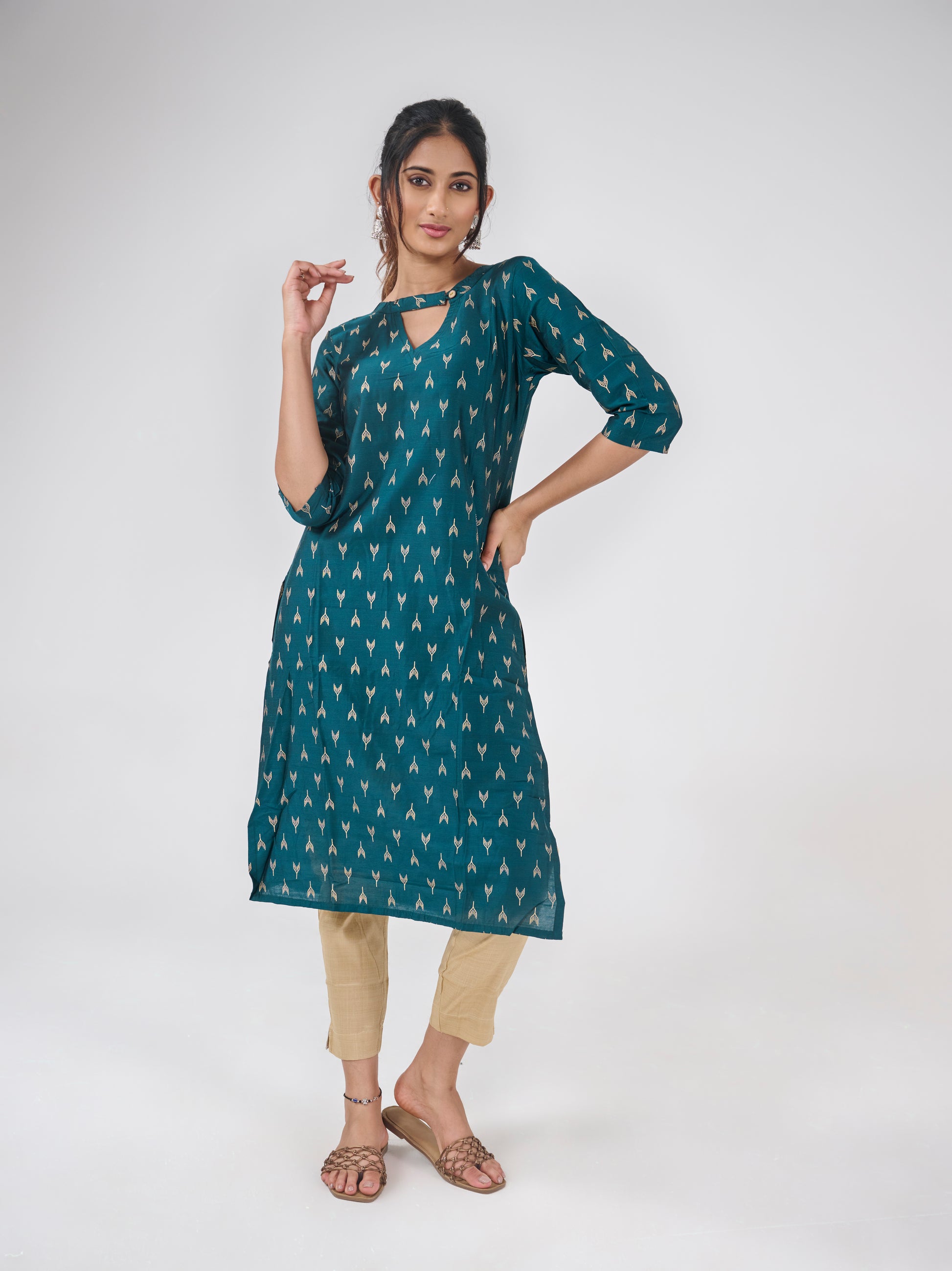 PRINTED SLUB COTTON KURTA TOP BESU INDIA