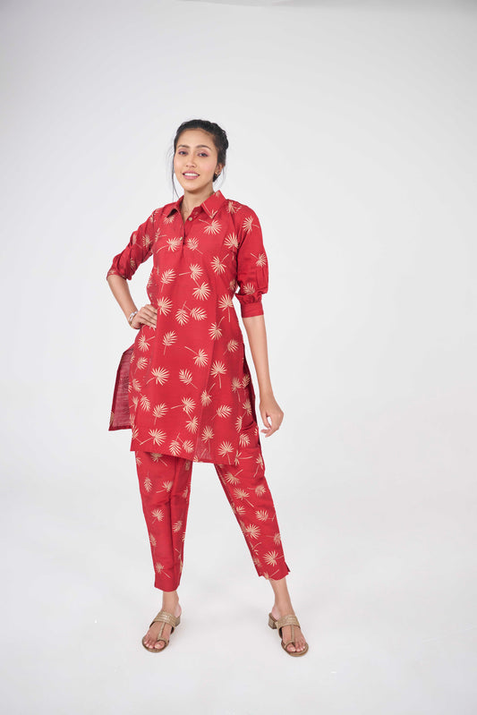 RED LEAF PRINT CO-ORD SET BESU INDIA