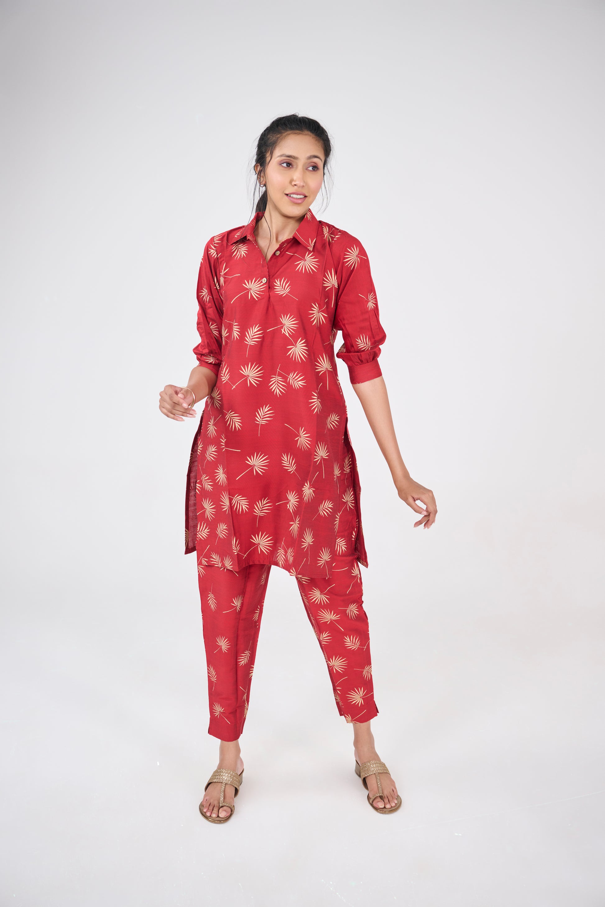 RED LEAF PRINT CO-ORD SET BESU INDIA